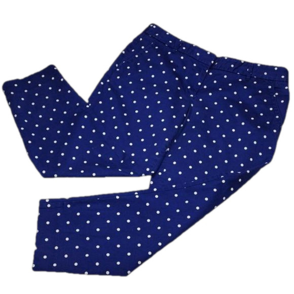 J. Crew Stretch Navy Polka Dot Mid Rise Button Hook Straight Leg Ankle Pant - Picture 1 of 14